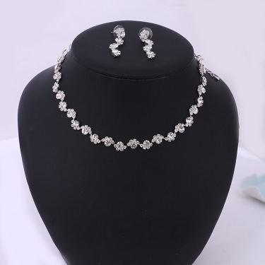 Simple diamond earrings necklace set bride Korean party dress wedding jewelry accessories—6