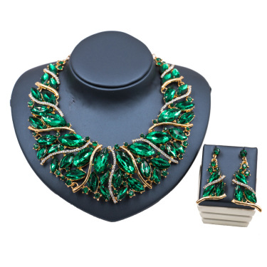 2021 speed selling explosion, European and African color exaggerated bride necklace, earrings set of alloy jewelry—4