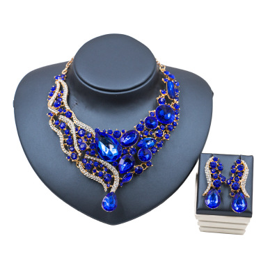 2021 speed selling explosion, Middle East, Europe and America, colorful exaggerated bride necklace, earring set copper alloy—4