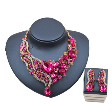2021 speed selling explosion, Middle East, Europe and America, colorful exaggerated bride necklace, earring set copper alloy—10