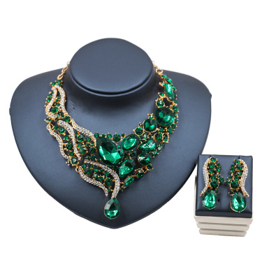 2021 speed selling explosion, Middle East, Europe and America, colorful exaggerated bride necklace, earring set copper alloy—5
