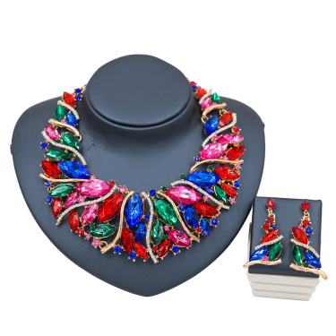 2021 speed selling explosion, European and African color exaggerated bride necklace, earrings set of alloy jewelry—3
