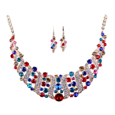 Foreign trade exaggeration Africa, Middle East, Europe and America color bride Necklace Earrings Set alloy color plating—1