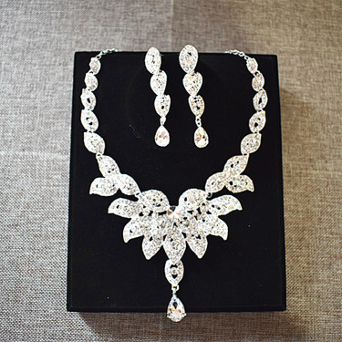 Manufacturers selling European style alloy diamond necklace earrings set bride jewelry spot—7