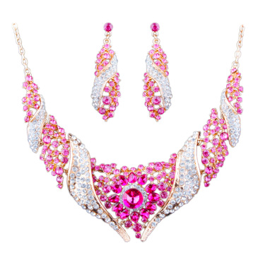 Aliexpress selling Europe and exaggerated color alloy diamond necklace earrings set  bride—2