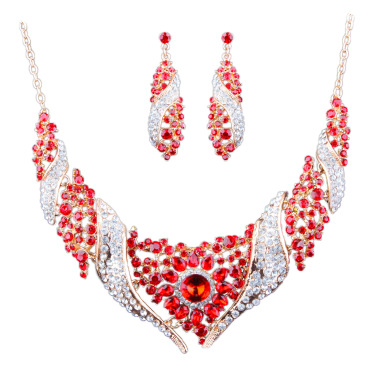 Aliexpress selling Europe and exaggerated color alloy diamond necklace earrings set  bride—3