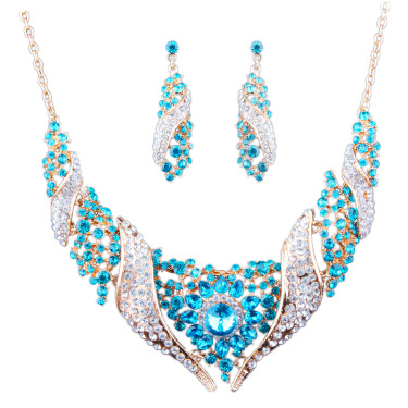 Aliexpress selling Europe and exaggerated color alloy diamond necklace earrings set  bride—5