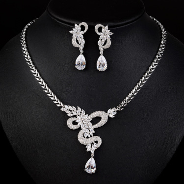 New AAA zircon necklace, bridal chain, luxury wedding gift set—1