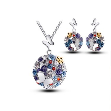 Europe and the explosion of high-grade butterfly full Diamond Earrings Necklace Set New Retro folk style bride jewelry—5