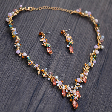 Korean bride necklace set color Rhinestone Necklace Necklace wedding wedding dress accessories—4