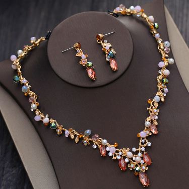 Korean bride necklace set color Rhinestone Necklace Necklace wedding wedding dress accessories—1