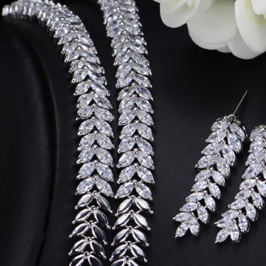 European luxury jewelry bride green copper plating hypoallergenic AAA Zircon Earrings Necklace Set—1