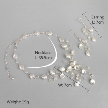 New European and American bridal bridal headdress set, high-end atmospheric special-shaped Pearl Necklace Earrings two sets—3