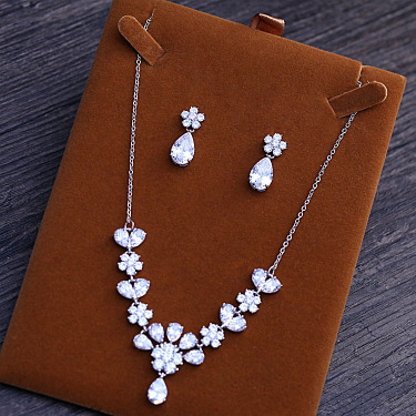 Luxury evening dress accessories necklace set, micro crystal zircon necklace, Bridal Necklace, earrings, two pieces, Korean simple—1