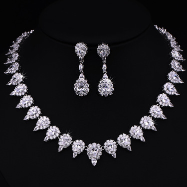 FEEROE Korean version of the new bridal suite earrings, necklace, zircon two sets of high-end jewelry sets chain—1