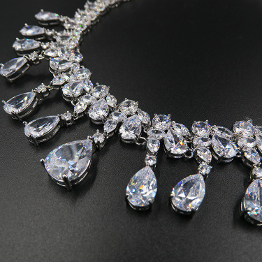Bridal Wedding Deluxe luxury zircon necklace, earring, earring set, chain wedding dress, accessories—2