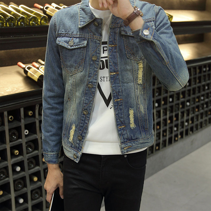 Men's Ripped Slim Fit Denim Jacket - CJdropshipping