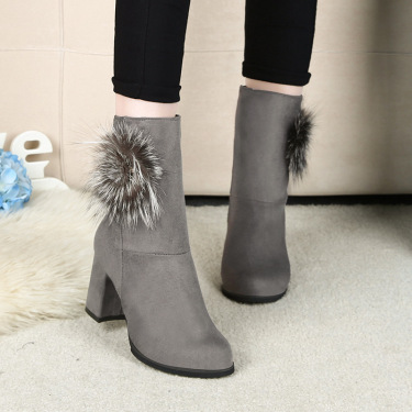 2021 women's new short boots pure color high heel Martin boots suede rough heel female boots autumn and winter—2