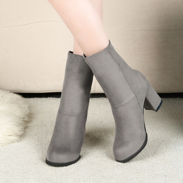 2021 women's new short boots pure color high heel Martin boots suede rough heel female boots autumn and winter—3