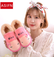 Cotton slippers winter lady couples living in the home lovely moon child hair shoes antiskid, warm and wear-resistant slippers