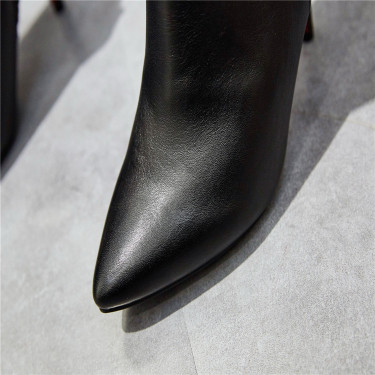 European and American 2021 autumn and winter new high heel fine heel and leather metal ornament lady leather boots side zipper boots—5