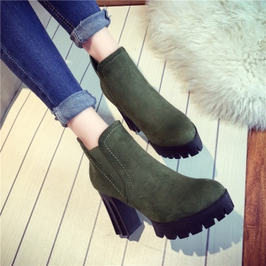 2021 autumn and winter new lady Martin boots waterproof platform rough heel suede short tube European and American Wind boots—4