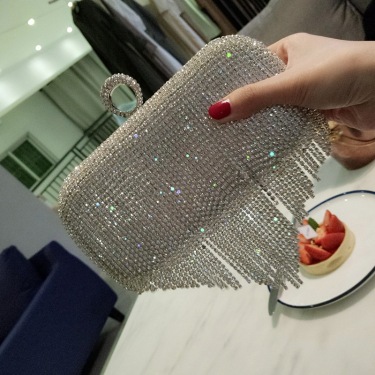 2021 new shiny diamond ladies fringed hand bag bag bag bag night party party bride Xiekua package—1