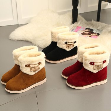The Korean version of women's winter snow boots short canister boots with thick soles thick flat velvet students shoes boots—4