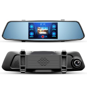 New driving recorder 5 inch touch screen after the view mirror HD 1080P double record voice prompt