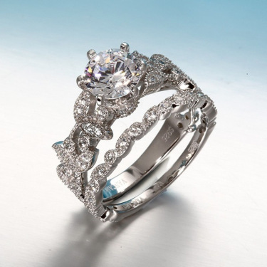 New European and American princess ring diamond set ring tree leaf engagement ring—3