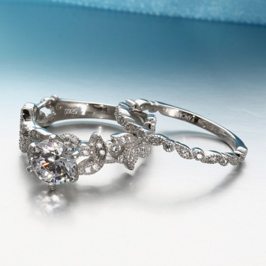New European and American princess ring diamond set ring tree leaf engagement ring—2