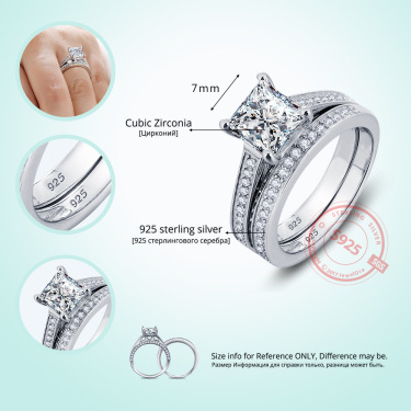 Hearts and Arrows Silver Diamond Ring European and American fashion zircon zircon couple engagement ring sets of rings—2