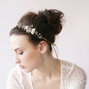 European and American high-end wedding bride Pearl crystal ornament jewelry crown hair headdress handmade jewelry trade—2