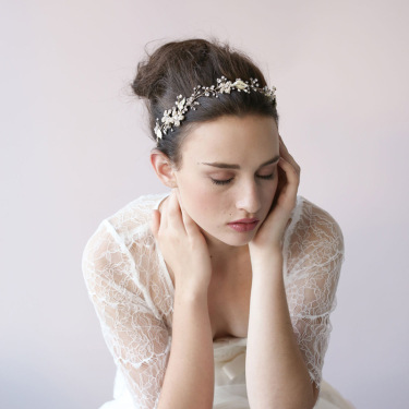European and American high-end wedding bride Pearl crystal ornament jewelry crown hair headdress handmade jewelry trade—3