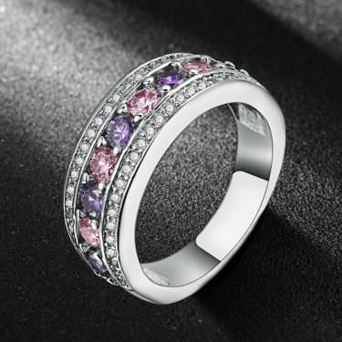 European and American hot selling new ornaments luxury fashion hand ornaments AAA purple zircon plating white gold engagement ring—1