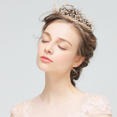 YG420 Europe and the explosion of great crown Pearl Wedding Veil Bride headdress jewelry handmade hair ornaments—3