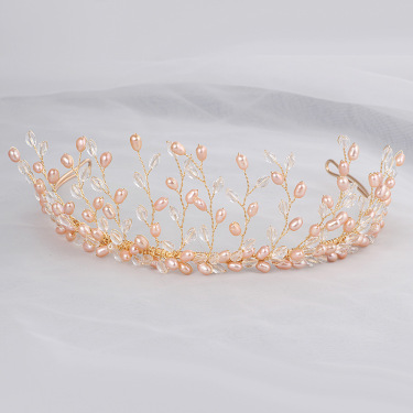 YG420 Europe and the explosion of great crown Pearl Wedding Veil Bride headdress jewelry handmade hair ornaments—4