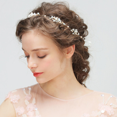 YD213 new bride wedding bridesmaid wreath headdress with crystal ornament Pearl Jewelry Headband—2