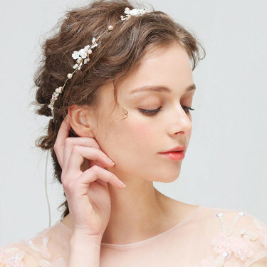 YD213 new bride wedding bridesmaid wreath headdress with crystal ornament Pearl Jewelry Headband—3