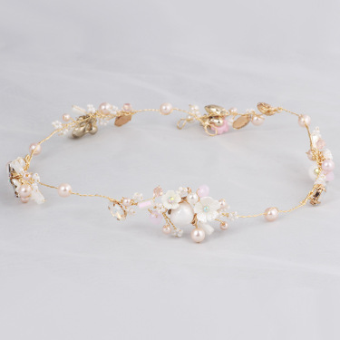 YD213 new bride wedding bridesmaid wreath headdress with crystal ornament Pearl Jewelry Headband—4