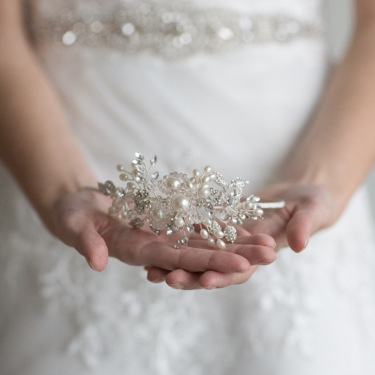 The bride wedding headdress handmade pearl crystal diamond hoop hoop alloy flower headband hair headdress—4