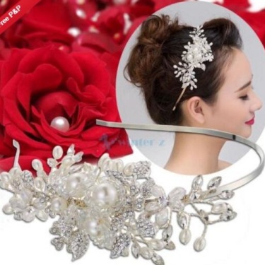 The bride wedding headdress handmade pearl crystal diamond hoop hoop alloy flower headband hair headdress—3