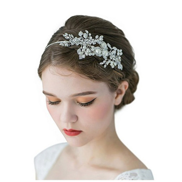 The bride wedding headdress handmade pearl crystal diamond hoop hoop alloy flower headband hair headdress—1