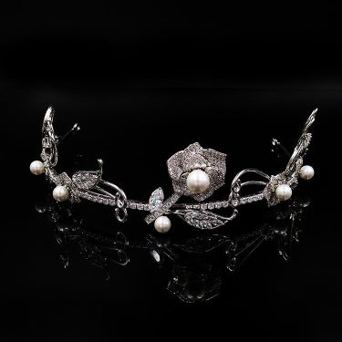 High-end luxury pearl zircon bride wedding hair ornaments wedding crown accessories—5