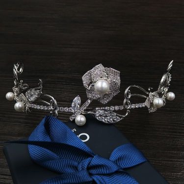 High-end luxury pearl zircon bride wedding hair ornaments wedding crown accessories—4