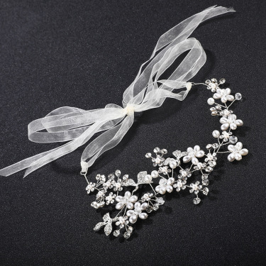 The new bride headdress ornaments handmade Korean high-end pearl diamond hoop Wedding Jewelry Wedding Dress Accessories—3