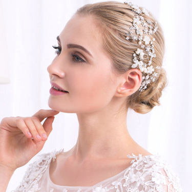 The new bride headdress ornaments handmade Korean high-end pearl diamond hoop Wedding Jewelry Wedding Dress Accessories—1