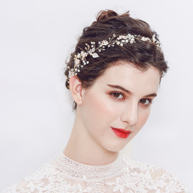 Europe and the new Pearl handmade headband Bride Wedding Hair headdress factory direct sales—1