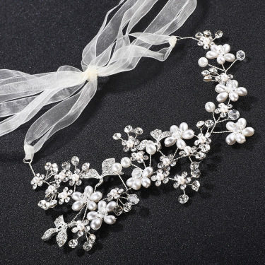 The new bride headdress ornaments handmade Korean high-end pearl diamond hoop Wedding Jewelry Wedding Dress Accessories—5