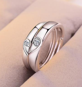 Silver heart diamond ring couple love wedding ring engagement diamond ring men and women marriage wedding heart—1
